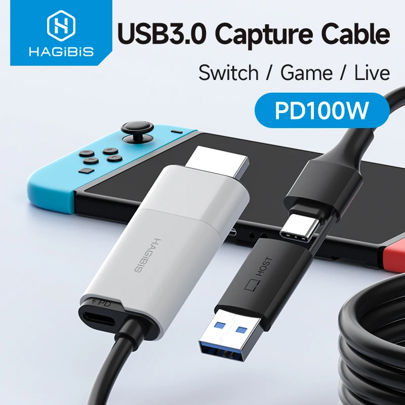 Hagibis USB 3.0 Videoaufnahmekarte HDMI zu USB-A/Typ-C Capture-Kabel PD 100 W für Quest 3 Switch Gaming Live-Streaming-Recorder Image