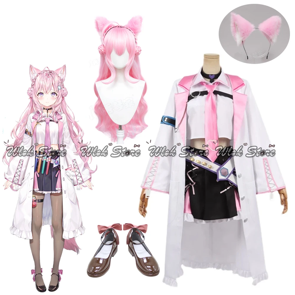 Vtuber Hololive Hakui Koyori Cosplay Kostüm Süße Reizende Uniform Mädchen Frauen Halloween Rollenspiel Requisiten Ohren Rosa Perücke und Schuhe