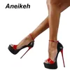 Aneikeh 2026 Mode Peep Toe hochhackigen Sandalen Sexy 16 CM High Heels Schnalle Nachtclub Party Schuhe Große Größe 40 schwarz