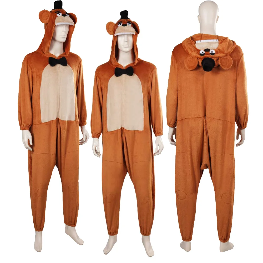 Lustige Cos Bär Fantasia Freddy Cosplay Kostüm Overall Maske für Erwachsene Männer Spiel Disguise Halloween Karneval Party Body Anzug Image