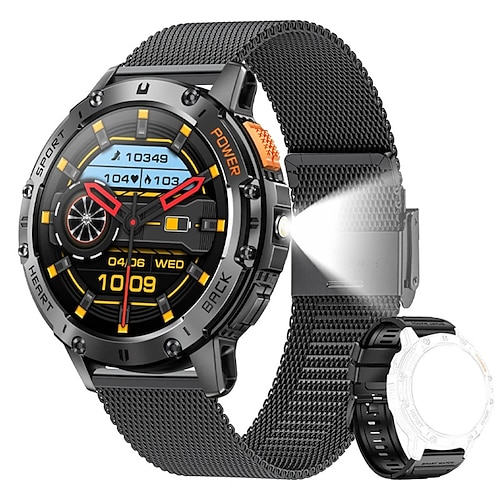 K65 Smart Watch 1,43 Zoll AMOLED-Bildschirm Bluetooth-Anruf Taschenlampe 530 mAh Outdoor Herren Smart Watch Sport-Gesundheitsmonitor für Android iOS