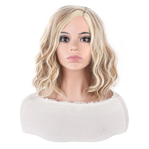 Kurze synthetische Perücken für Frauen, hitzebeständig, lockiges Haar, Mittelteil, Regenbogen, mehrfarbig, orange-blau, Ombre-Perücke Image