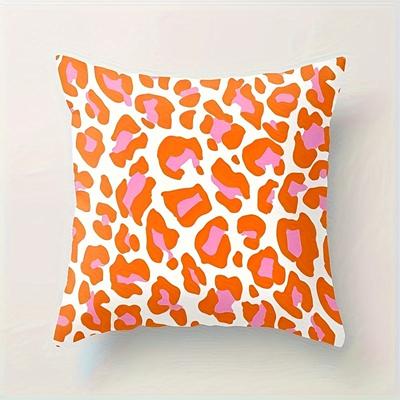 TEMU 1pc Leopard Pink & Orange Throw Pillow Short Plush Decor, Square Cushion Cover, Throw Pillow Cover, Bedroom Accessories, Sofa Cushion Cover, Living Room Throw Pillow Cover (no Pillow Core) Image