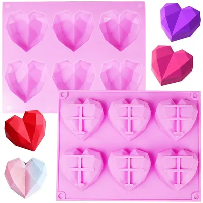 Heart Silicone Molds 3D Diamond Heart Silicone Molds for Soap Making Baking Chocolate Cake Pop