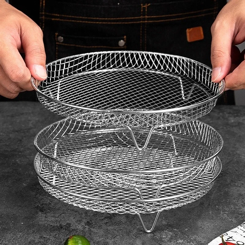 Edelstahl Air Friteuse Rack Ofen Backen Dörr Rack Kochen Dampfer Braten Racks Air Friteuse Zubehör Küche Werkzeuge Image