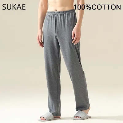 SUKAE Herren-Schlafhose aus 100 % Baumwolle, Herbst-Frühlingsmänner, volle Hose, HQ-Plaid-Pj-Hose Image