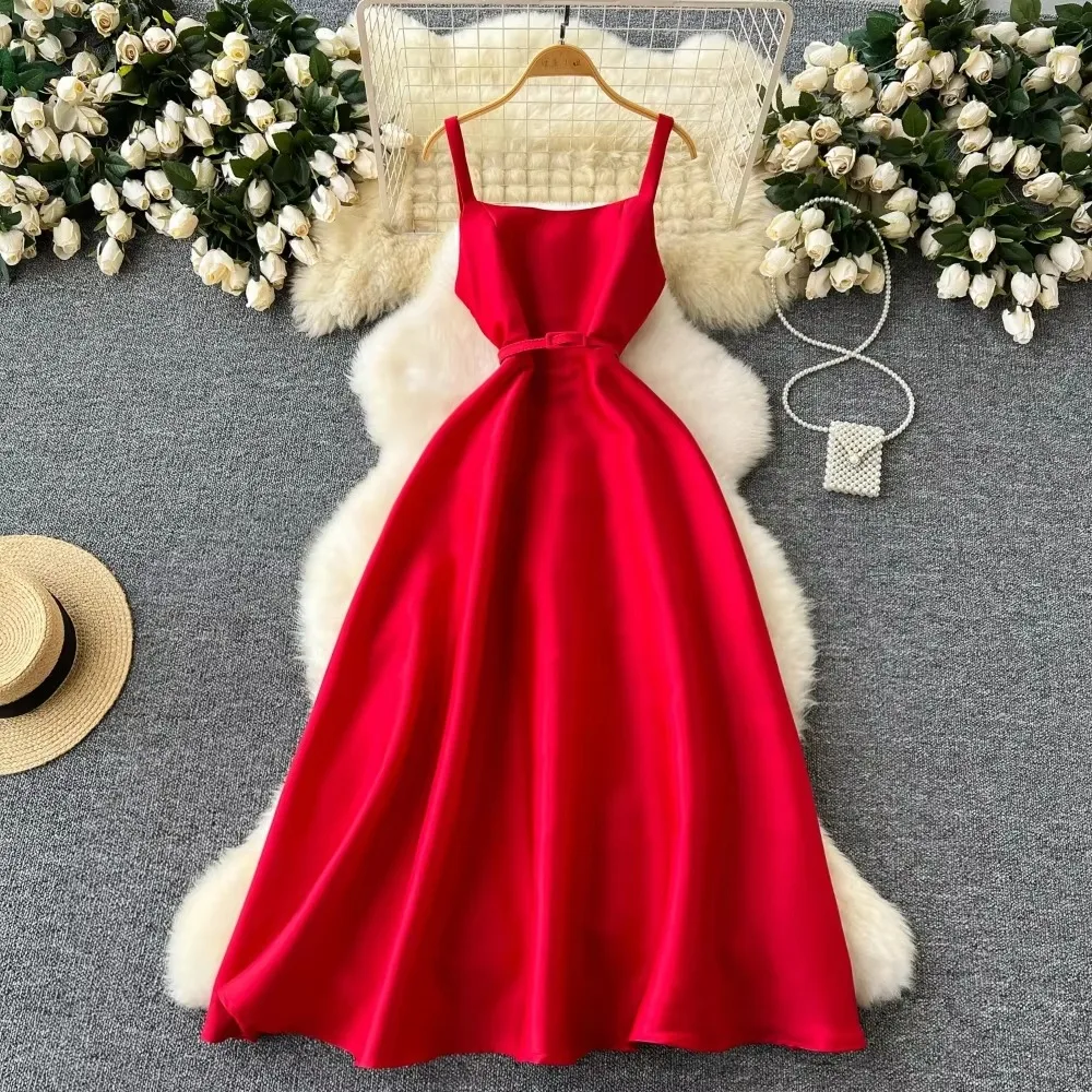Chic Schärpen Sexy Ärmelloses Puff Slip Kleid A-linie Chic Süße Casual Französisch Strand Urlaub Frauen Sommer Vintage Lange Kleider