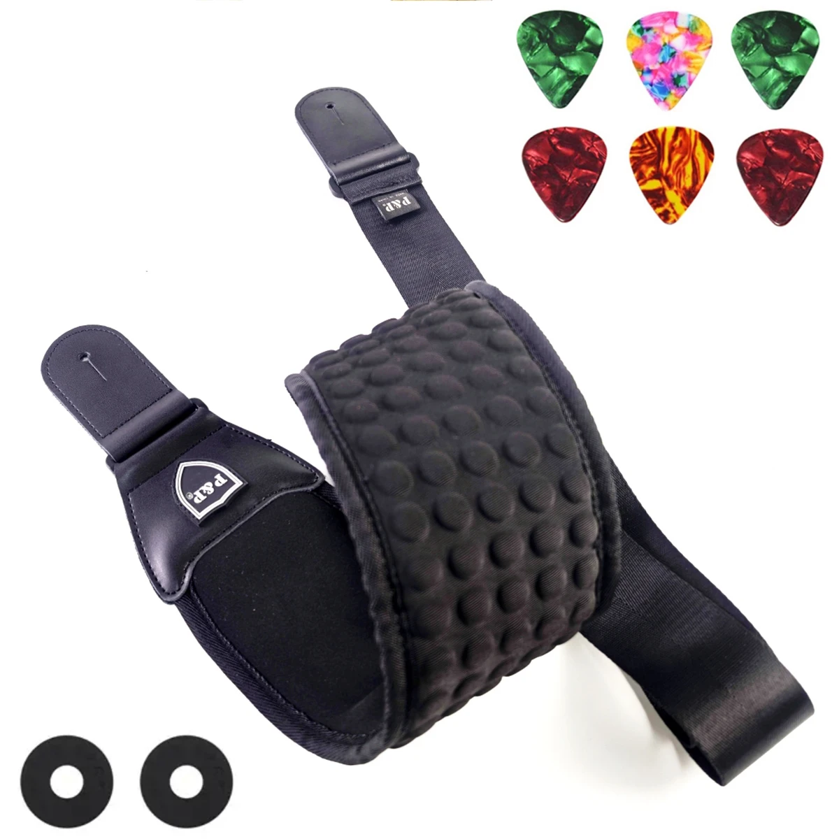 P&P 3D-Schwamm-Gitarrengurt, atmungsaktiv, bequem, verstellbar, gepolsterte Gurte für Akustikgitarre, E-Gitarrengurt, Bassgürtel Image