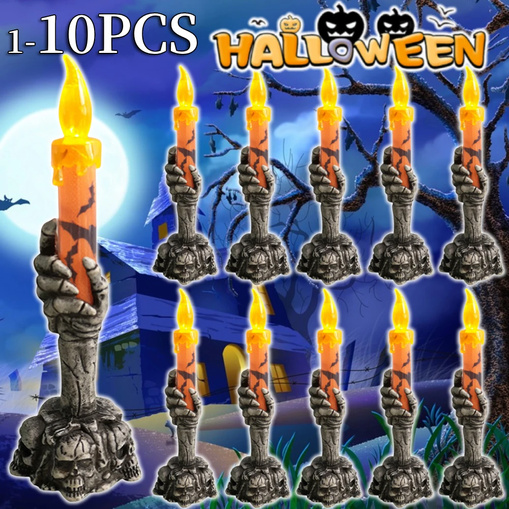 1-10 Stück Halloween Schädel Kerzenhalter führte Licht Skelett Geist Hand flammen lose Kerzenlicht Party Bar Dekoration dekorativ Image