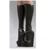 Schwarze Keil plattform kniehohe Stiefel dünne hohe Ferse modische sexy coole Sommer lässig große Größe Frau Schuhe Zapatillas Mujer