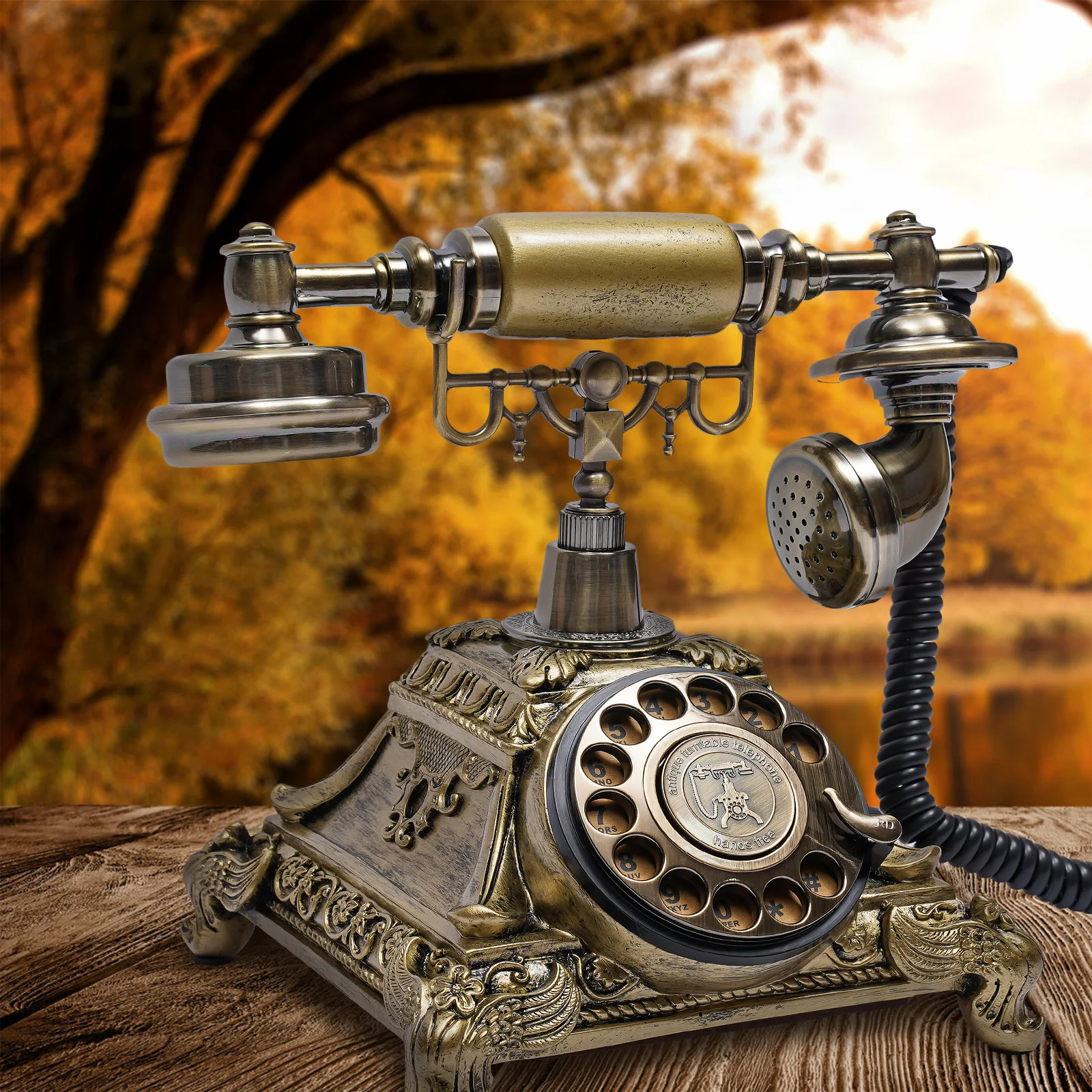 Gold Antikes Telefon Schreibtisch Telefon Europäischer Stil Altmodisches Drehwahltelefon Vintage Mobilteil Altes Telefon