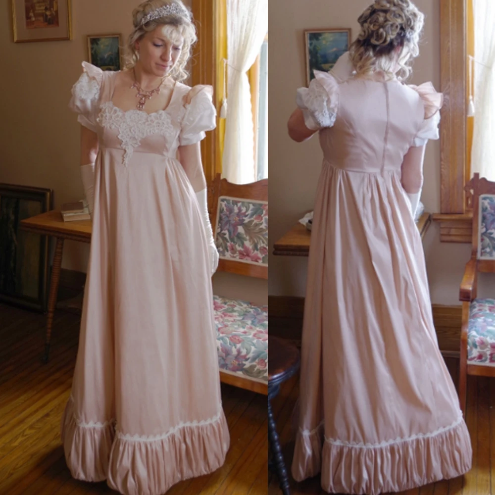 Viktorianischen rosa Regency Kleid Jane Austen Vintage Kleid Hohe Taille Tee Party kleid Braut Rosa Hochzeit Kleid tag kleid