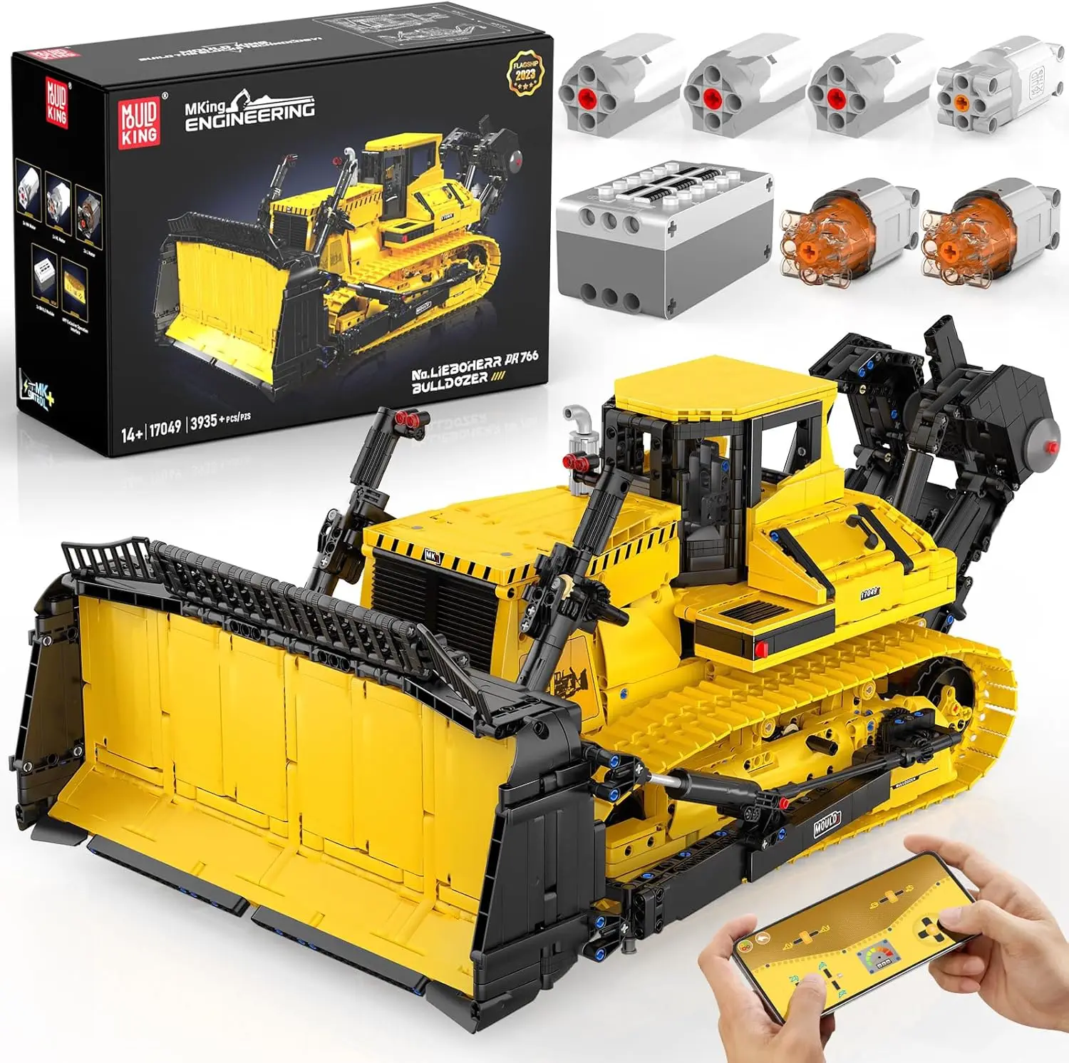 MOULD KING 17049 Technologie motorisiert pr766 Crawler Bulldozer App Fernbedienung Bausteine für Kinder und Erwachsene eingestellt Image