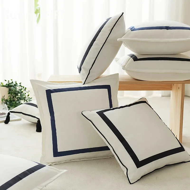 Einfach bedruckter Kissenbezug aus Samt, schwarz, blau, quadratisch, weich, Heimdekoration, Kissenbezug, gemütliches Wohnzimmer, Schlafzimmer, 45 x 45 cm, 40 x 40 cm Image