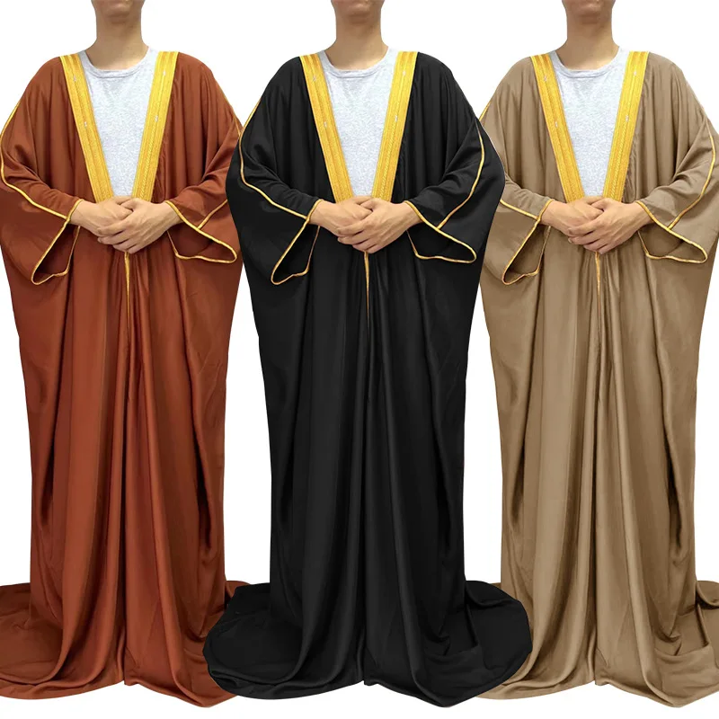 Herren Robe Muslim Kimono Dishdasha Modest Islamic Dubai Saudi Abayas Prayer Uniform Abaya Kaftan Ramadan Marokko Jubba Thobe Image