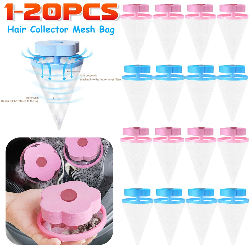 1-20 stücke schwimmende Haustier Pelz fänger Waschmaschine Hunde haar filter Netz beutel Haushalt wieder verwendbare Flusen Haaren tfernung Fang Netz beutel Image