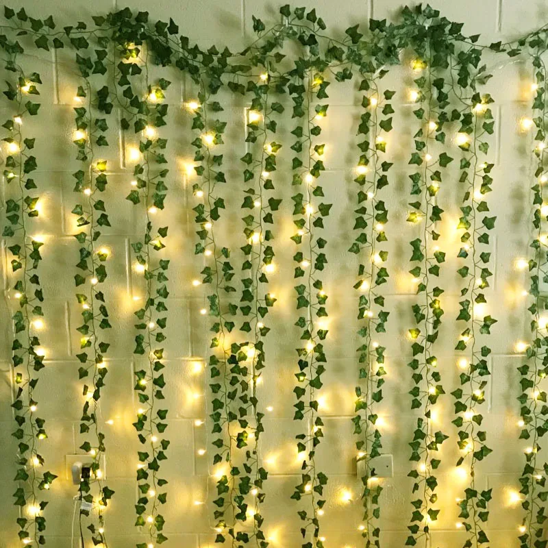 2,3 m Seide Blätter gefälschte Creeper grünes Blatt Efeu Rebe 1/2/3m LED String Lichter Dekor für Hochzeits feier hängende Girlande Hausgarten Image