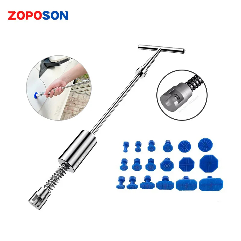 Car Dent Repair Kit, Zoposon Erhalten Sie professionelle Ergebnisse mit unserem Metall-T-Griff-Abzieher und Kunststoff-Klebelaschen! (Ohne Klebepistole) Image
