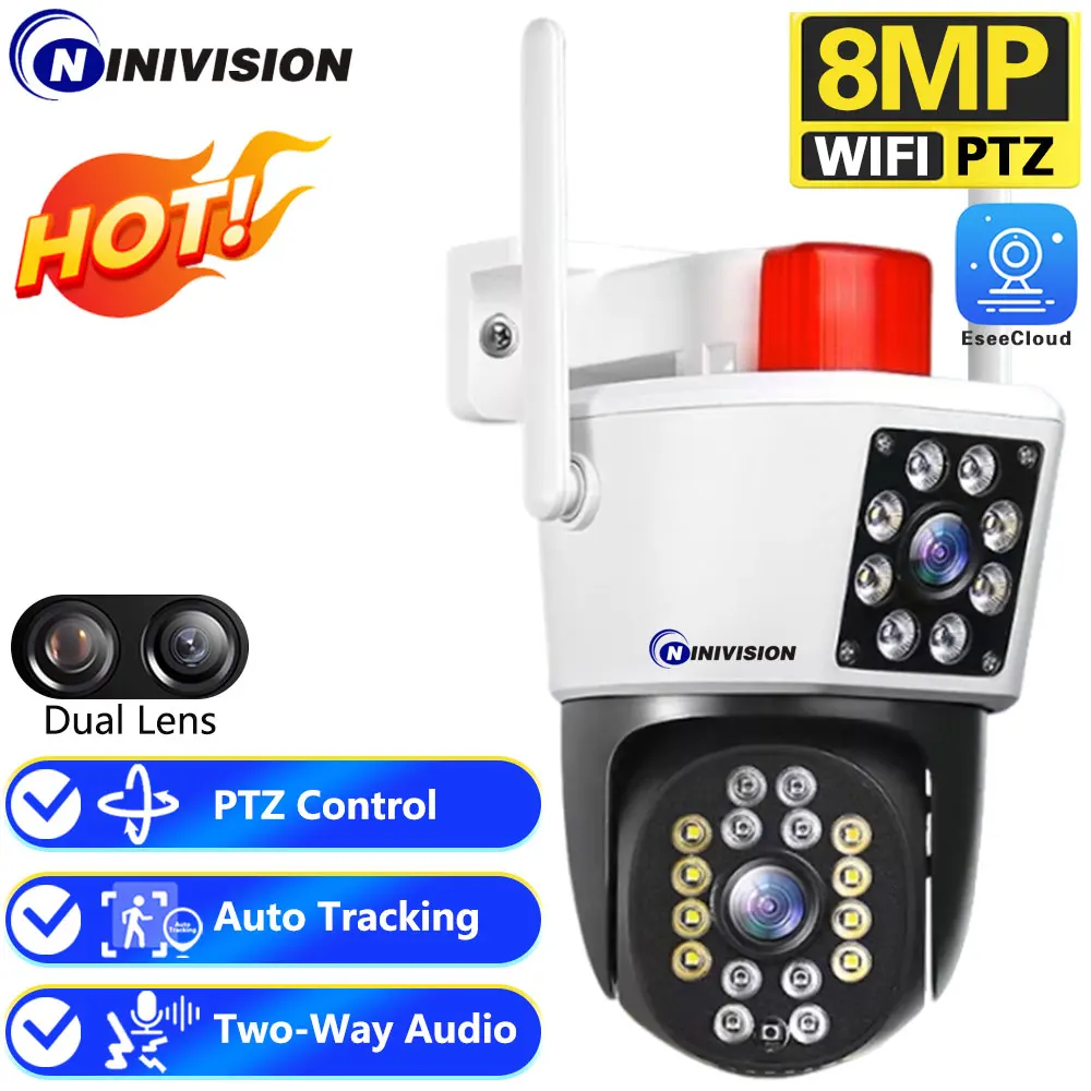 4K 8MP Sicherheit Schutz Dual Objektiv WIFI IP Kamera Video Überwachung Outdoor PTZ Farbe Nachtsicht AI Auto Tracking eseecloud Image