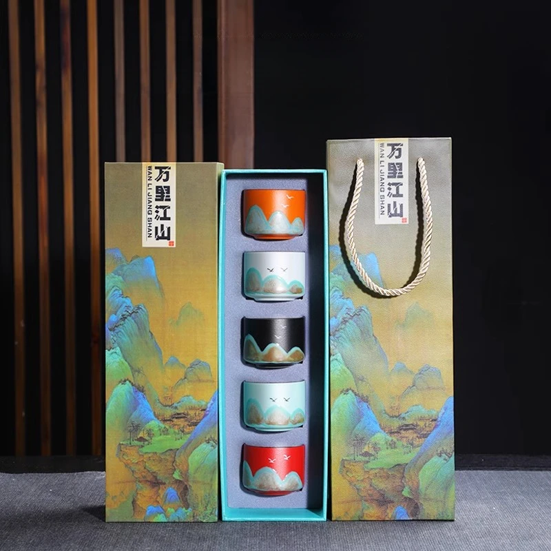 Gianxi chinesische Keramik kleine Tee tasse Set hand bemalte High-End-Keramik Geschenk Tee-Set nach Hause Stück Tee tasse Set Image