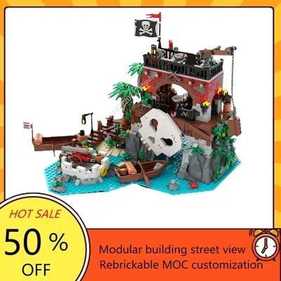 1411 Stück maßge schneiderte Moc Piraten Barracuda Bucht Schädel Insel Modell Bausteine Technologie Image