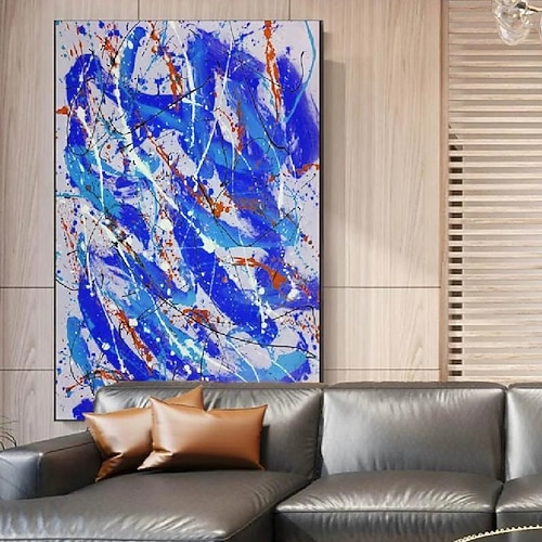 großes Gemälde handgemachtes abstraktes Ölgemälde handgemaltes beige-blaues und weißes Gemälde handgemachtes blaues Wabi-Sabi-Kunstwerk Ölgemälde handgemaltes strukturiertes Ölgemälde beiges Ölgemälde Image