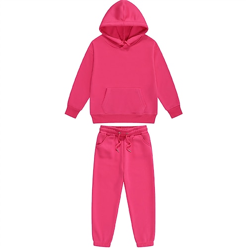 2 Stück kinderkleidung Mädchen Feste Farbe Tasche Set aus Kapuzenpullover und Jogginghose einstellen Langarm Aktiv Schulanfang 7-13 Jahre Herbst Hellblau grün fluoreszierend Schwarz Image