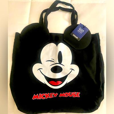 Disney Bags | D23 Cakeworthy Exclusive Mickey Mouse Canvas Tote Bag Winking W/ Ears 2024 New | Color: Black/White | Size: Os