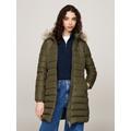 Steppmantel TOMMY JEANS "TJW ESSENTIAL HOODED DOWN COAT", Damen, Gr. XS (34), grün (fatigue grün), Web, Steppware, Obermaterial: 100% Polyester. Futter: 100% Polyester, unifarben, casual, regular fit hüftbedeckend, Langarm Rippbündchen, Mäntel, mit...
