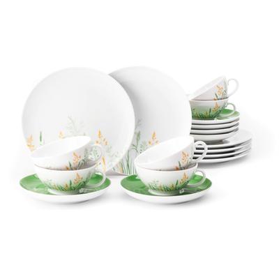 Teeservice SELTMANN WEIDEN "Geschirr-Set, 18 Teile, Liberty Meadow Grasses, klein", weiß (weiß, grün), Porzellan, Geschirr-Sets, Tassen, Untertassen, Teller, Made in Germany, 18 Teile, für 6 Personen Image
