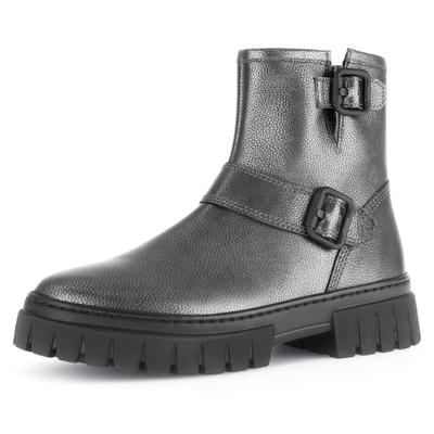 Schlupfboots GABOR "York", Damen, Gr. 38, grau (anthrazit metallic), Leder, modisch, Schuhe, Plateau, Stiefelette, Chunk