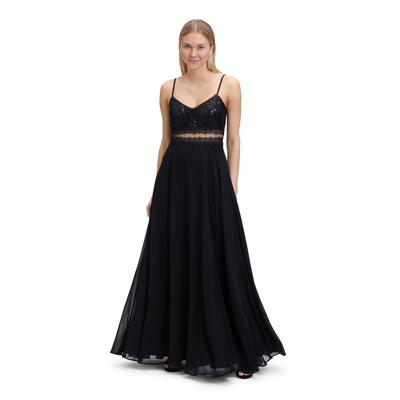 Abendkleid VERA MONT "Vera Mont Abendkleid mit Spitze", Damen, Gr. 40, Normalgrößen, schwarz, Obermaterial: 100% Polyester. Futter: 100% Polyester., feminin, ausgestellt lang, V-Ausschnitt, ohne Ärmel, Kleider, Dekoelemente Image