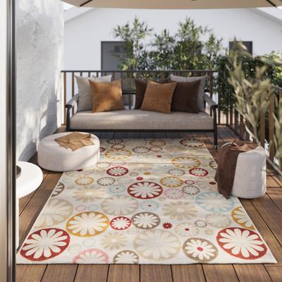 Outdoorteppich WECON HOME "Flowerdrops", bunt (beige,bunt), B:200cm H:5mm L:290cm, Polypropylen, Teppiche, Läufer, für Innen & Außen, pflegeleicht, Hoch-Tief Effekt Image