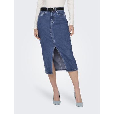 Jeansrock ONLY "ONLSIRI FRONT SLIT SKIRT DNM GUA NOOS", Damen, Gr. M (38), blau (medium blau denim), Denim/Jeans, Oberma