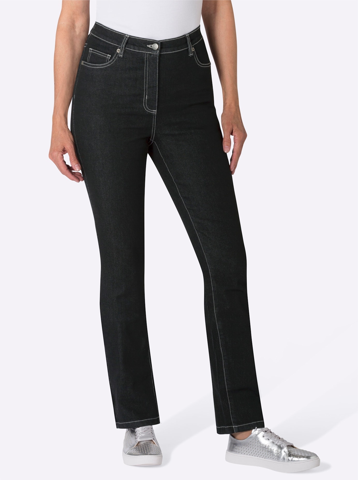 5-Pocket-Jeans CLASSIC BASICS, Damen, Gr. 21, Kurzgrößen, schwarz (schwarz, denim), 81% Baumwolle, 17% Polyester, 2% Elasthan, unifarben, lang, Jeans Image