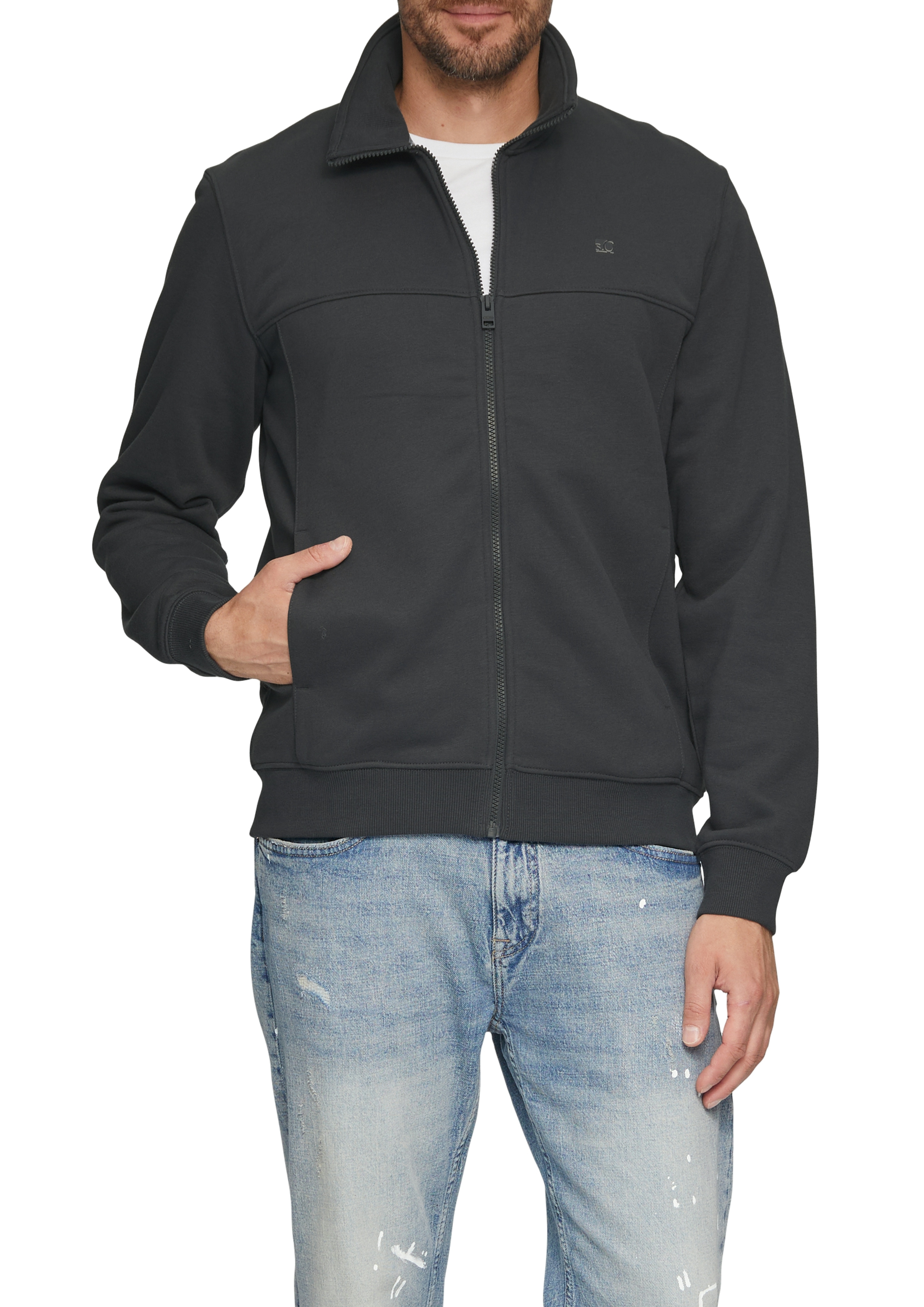 Sweatshirt S.OLIVER, Herren, Gr. XXL, grau (dunkelgrau), Sweatware, Obermaterial: 70% Baumwolle, 30% Polyester, unifarben, regular fit taillenbedeckt, ohne Ausschnitt, Rippbündchen, Sweatshirts Sweatshirt, mit Logo Stickerei