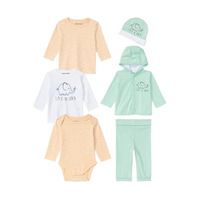 Starterpaket KIDSWORLD "6 teiliges Baby-Set - NEUE KOLLEKTION", Baby, Gr. 50/56, grün (mint, gemustert), Jersey, Obermaterial: 100% Baumwolle, bedruckt, geringelt, modisch, KOB Set-Artikel, garngefärbter Ringel, aus Bio-Baumwolle Image