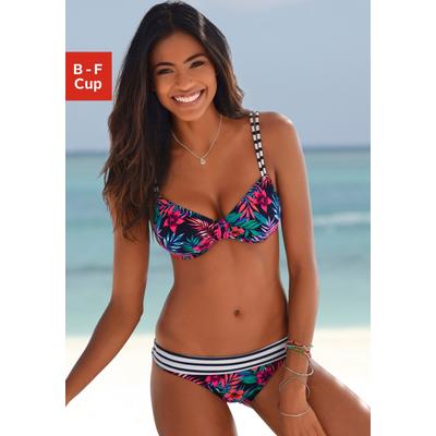 Bügel-Bikini-Top VENICE BEACH "Summer", Damen, Gr. 40, Cup D, blau (marine, bedruckt), Polyamid, Xtra Life LYCRA, floral, Bikini-Oberteile, mit Doppelträgern Image
