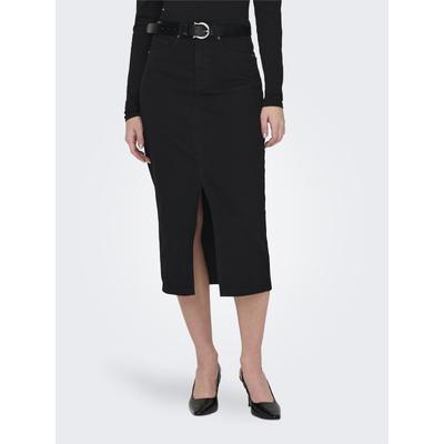Jeansrock ONLY "ONLSIRI FRONT SLIT SKIRT DNM GUA NOOS", Damen, Gr. L (40), schwarz (schwarz denim), Denim/Jeans, Obermaterial: 74% Baumwolle, 25% Polyester, 1% Elasthan, unifarben, modisch, ca. Mitte Wade, Röcke Image