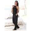 Neckholder-Overall LASCANA, Damen, Gr. 42, N-Gr, schwarz, Jersey, Obermaterial: 95% Viskose, 5% Elasthan. Spitzeneinfassung: 100% Baumwolle, unifarben, casual, figurumspielend lang, amerikanischer Ausschnitt, ohne Ärmel, Overalls, mit Spitzeneinsatz...