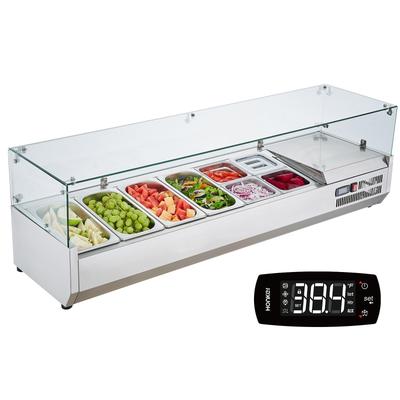 VEVOR Refrigerated Condiment Prep Station 304 Stainless Body and PC Lid, Sandwich Prep Table with Glass Guard, ETL - 150W