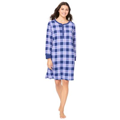 Plus Size Women's Thermal Henley Sleepshirt by Dreams & Co. in Ultra Blue Plaid (Size M)