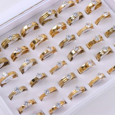 TEMU 10pcs/lot Fashion Elegant Women's Rhinestone Stainless Steel Rings, Classic Simple Frosted Mixed Style Men's Wedding Rings, Jewelry Accessories, Engagement Gifts Image