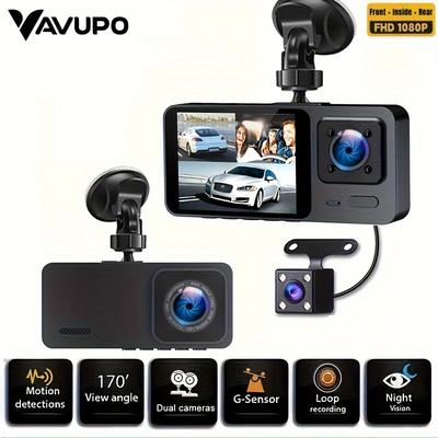 TEMU 3 Channel Dash Cam Front And Rear Inside, 1080p Dash Cam Ir Night Vision, Loop Recording Car Dvr Camera 3 Lens With 2 Inch Ips Screen 3 Cameras Car Dashcam, Car Black Box Recording At Same Time