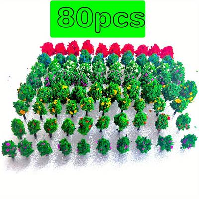 TEMU 80 Pieces Model Trees: 2.5-3.5cm/1-1.4 Inch Miniature Forest Railroad Scenery Pine Trees Architecture Trees For Diy Landscape, Natural Green