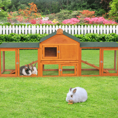 TEMU 83inches Extra Large Fashion Wooden Rabbit Hutch Outdoor&indoor Bunny Cage Indoor Easy To Assemble And Durable With Cleaning Tray & Waterproof Roof For Small & Medium Bunny Chick (orange)