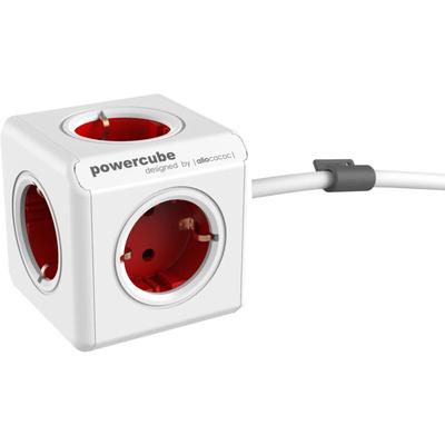 DesignNest PowerCube Extended 3 Meter Kabel - weiß/rot - 5 Steckdosen Typ f - Steckerleiste