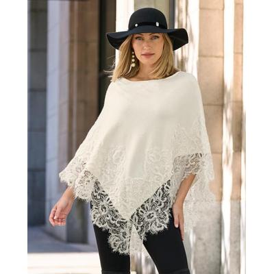 Boston Proper - Off White - Lace Inset Poncho - Medium/Large