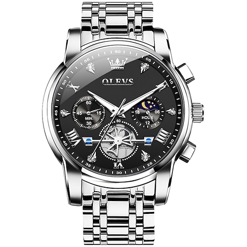 OLEVS 2856 Herren Quarz Uhren Skelett Schwungrad Chronograph klassische Mode TOP Marken Uhr für Männer Mondphase wasserdicht Image