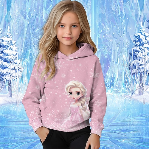 Mädchen 3D Graphic Karikatur Schneeflocke Weihnachts-Kapuzenshirt Kapuzenshirt Langarm Herbst Winter Modisch bezaubernd Basic kinderkleidung 4-12 Jahre Mit Kapuze Outdoor Casual Täglich Regular Fit Image
